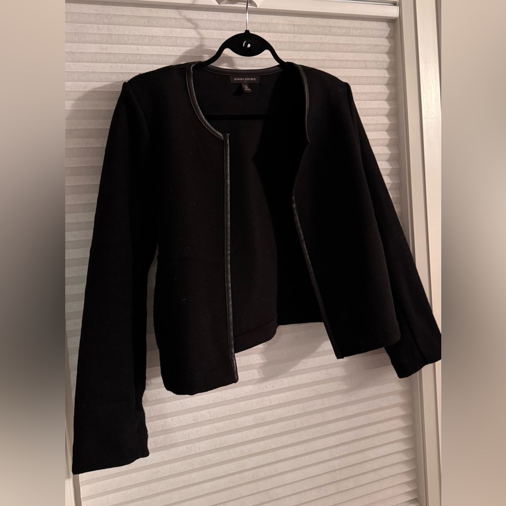 Banana Republic Black Blazer with Leather Trim